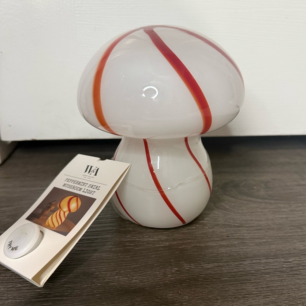 White and Red Striped Mushroom Lamp